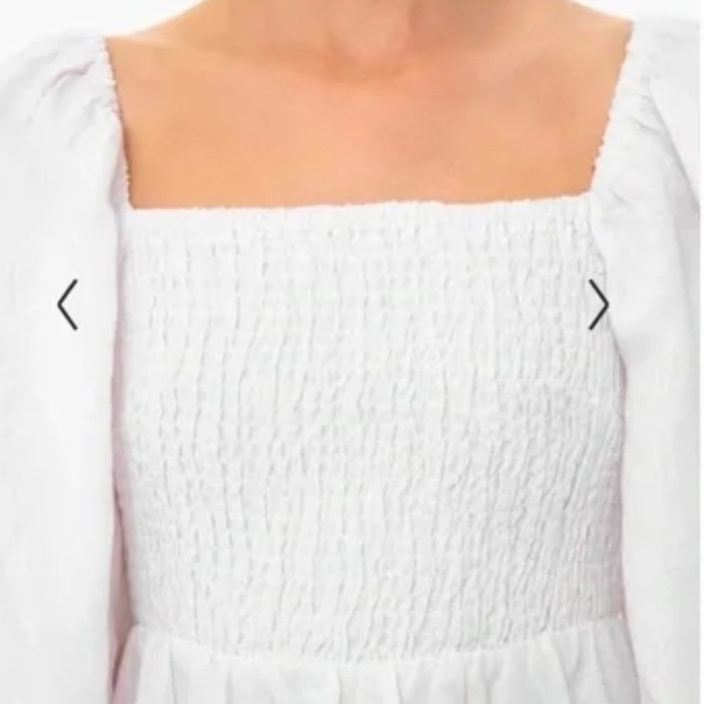 Tuckernuck Smocked Dress 100% Linen Puff Sleeves White Small S, Large L NWOT New - Picture 3 of 14